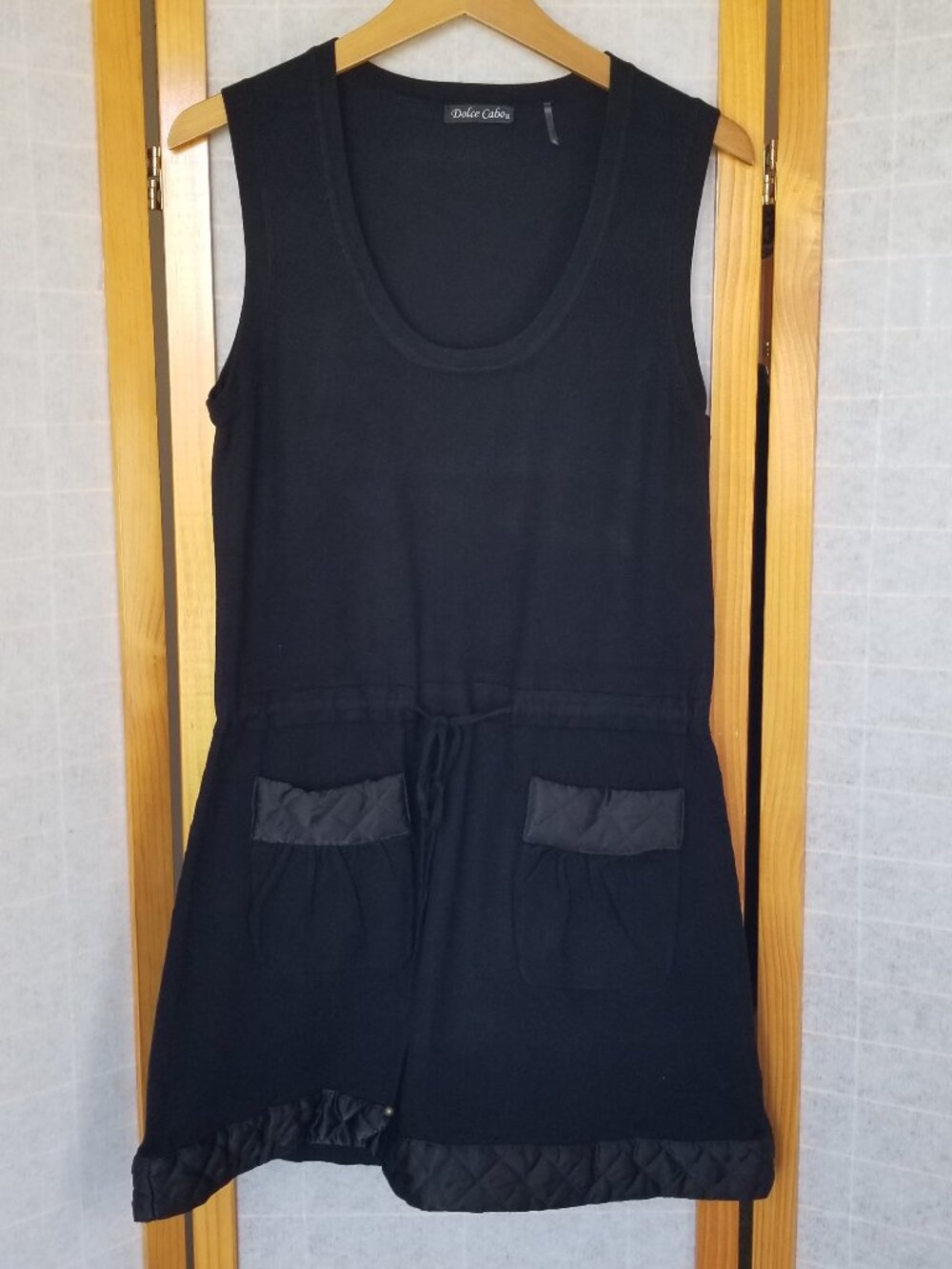 Dolce Cabo Black Mini Dress Sleeveless Stretch Knit Tie Waist Size XL